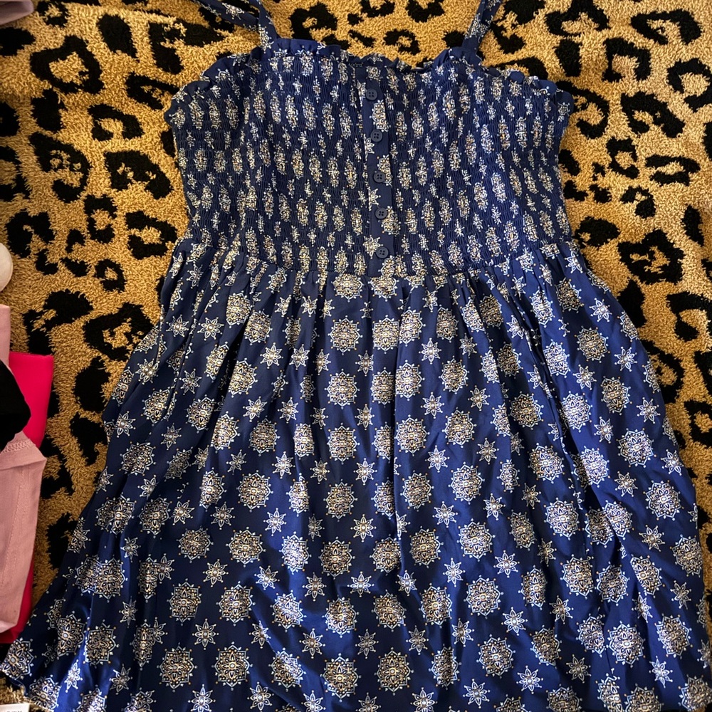Torrid Blue Smocked Dress with White Accents